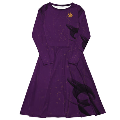 Gold Leaf Longsleeve Midi Dress w/ Pockets