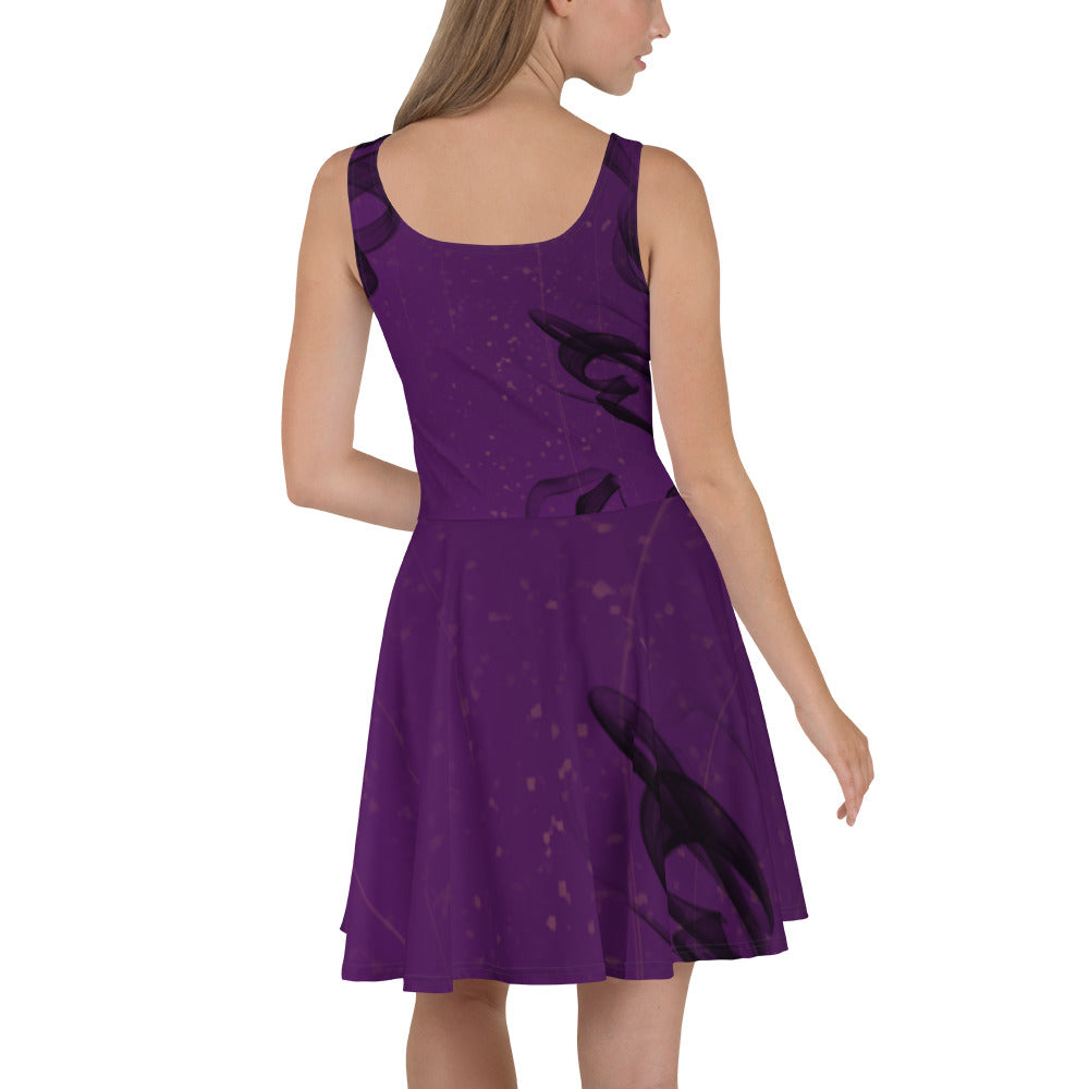 Purple Gold Leaf Skater Dress