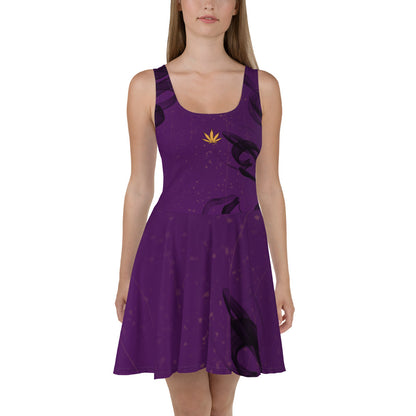 Purple Gold Leaf Skater Dress